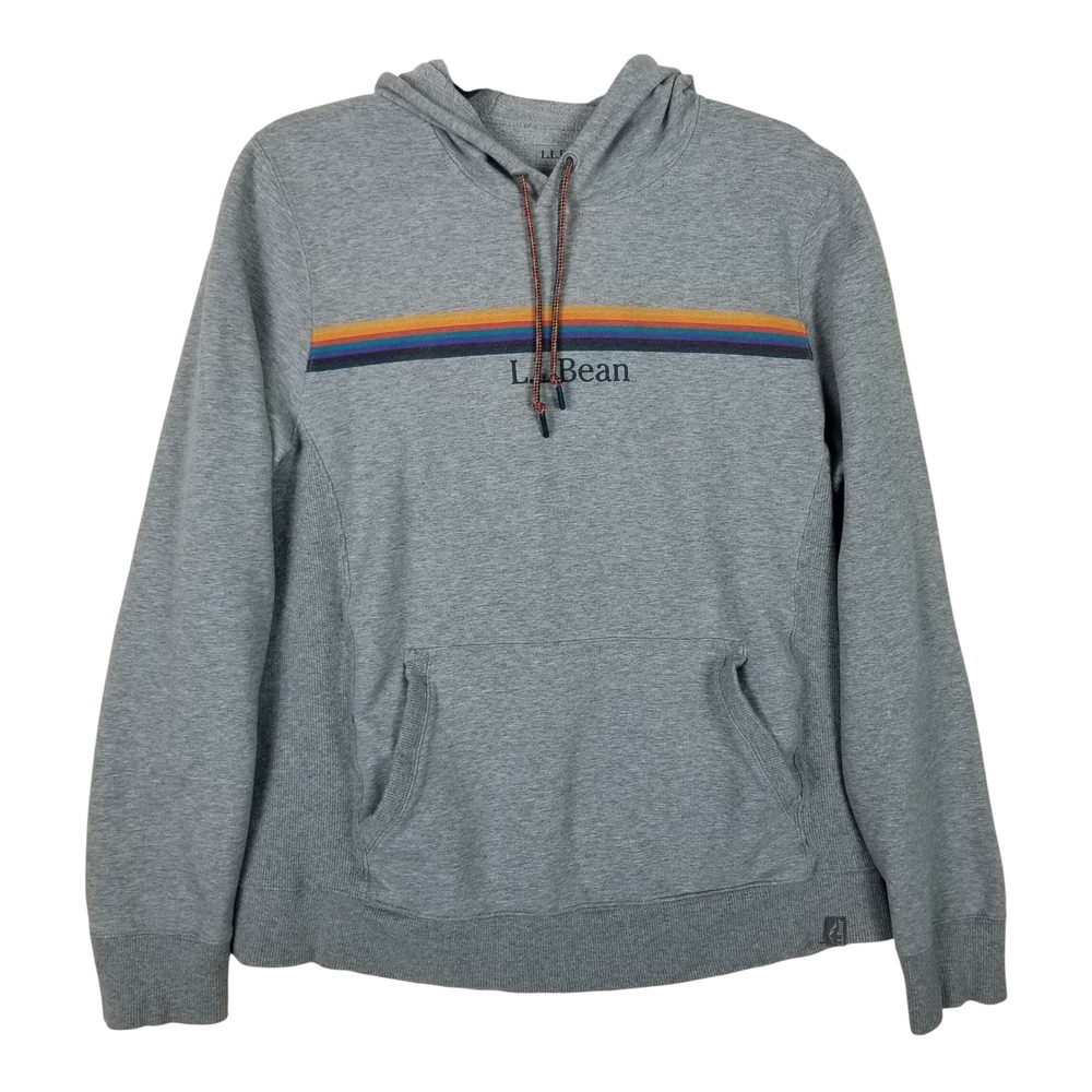 L.L. Bean Hoodie Mens Medium Grey Retro Stripe Pullover Sweatshirt‎ 508293